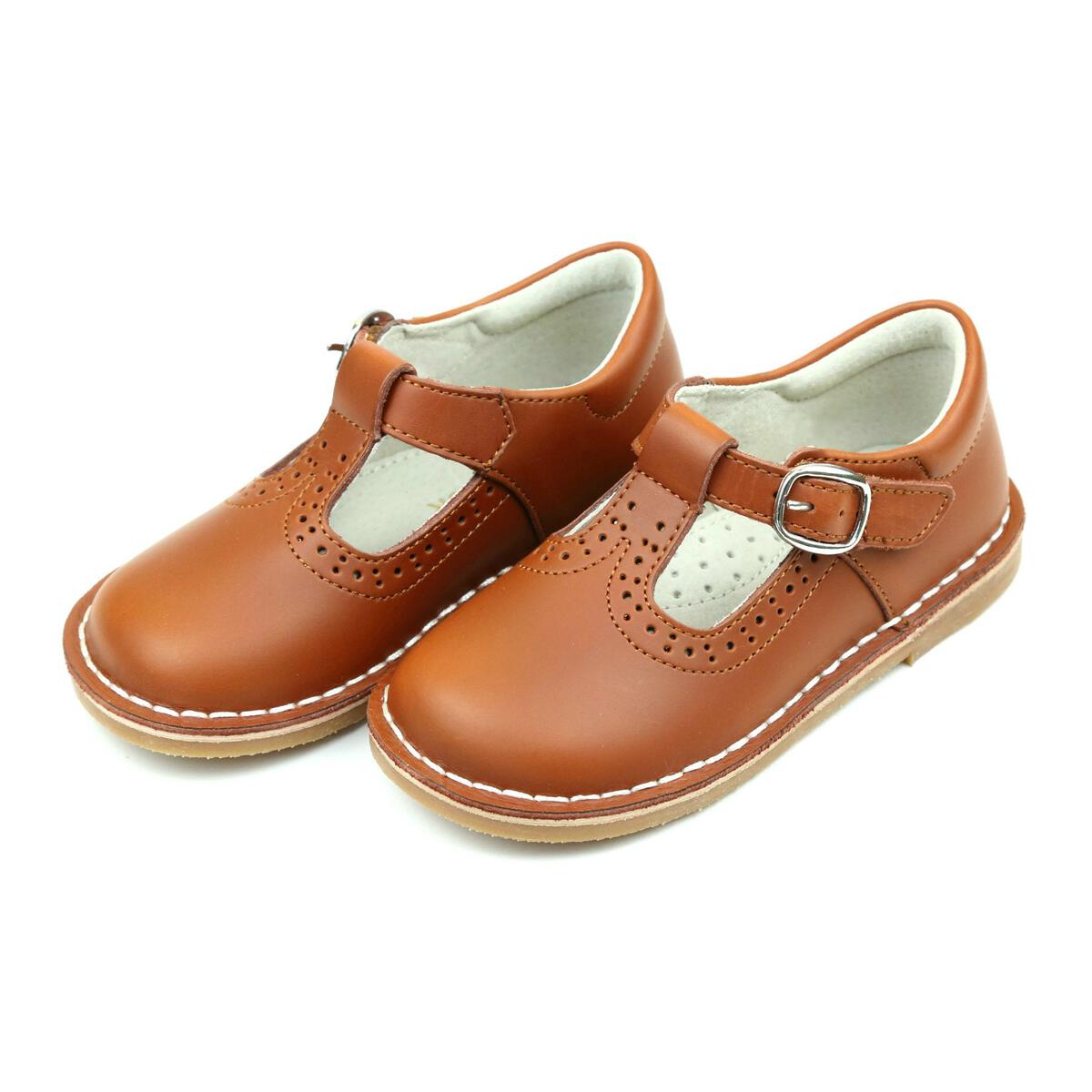 Lamour- Frances Cognac T-Strap Perforated Mary Jane