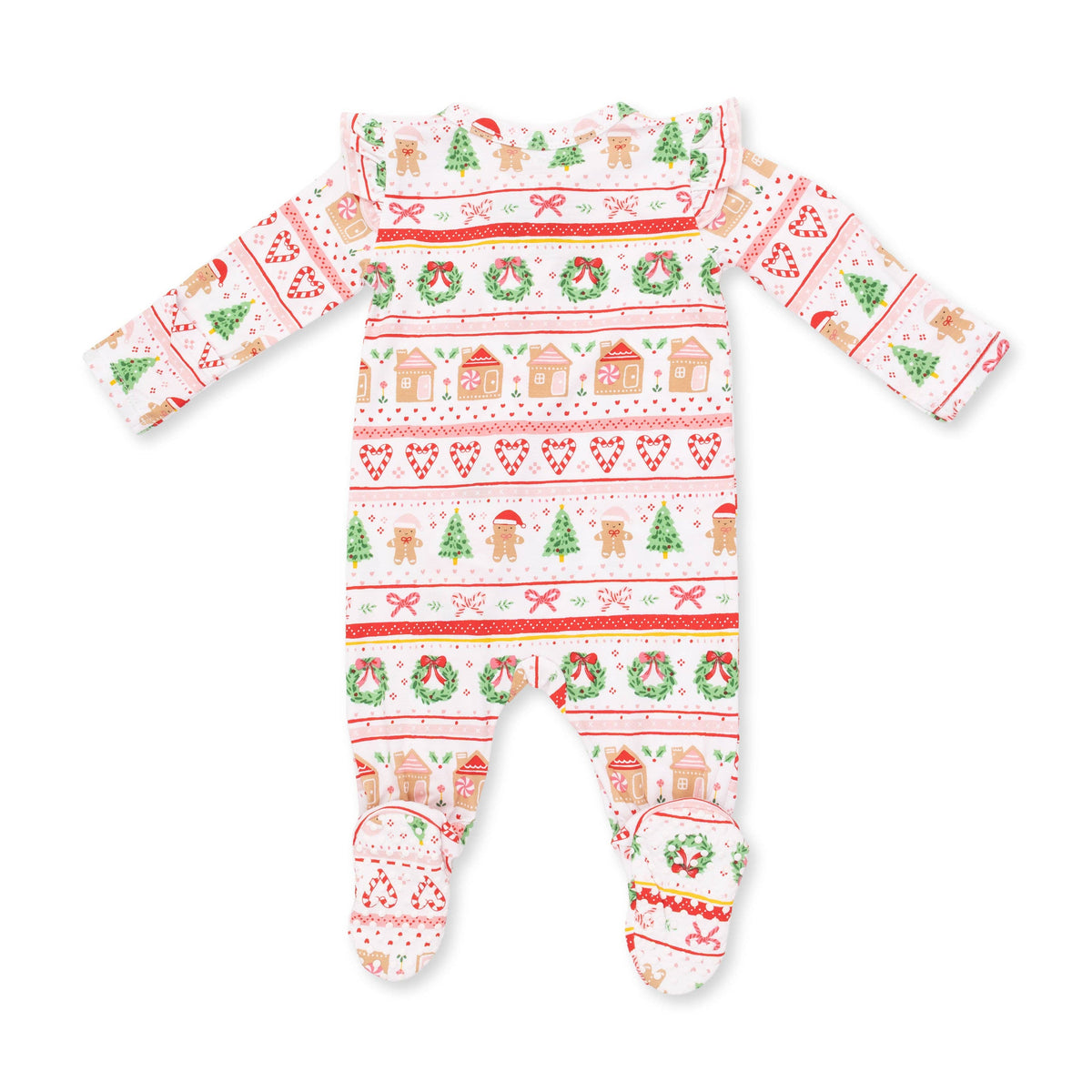 Gingerbread Fair Isle Pink - 2 Way Ruffle Sleeve Zipper Footie