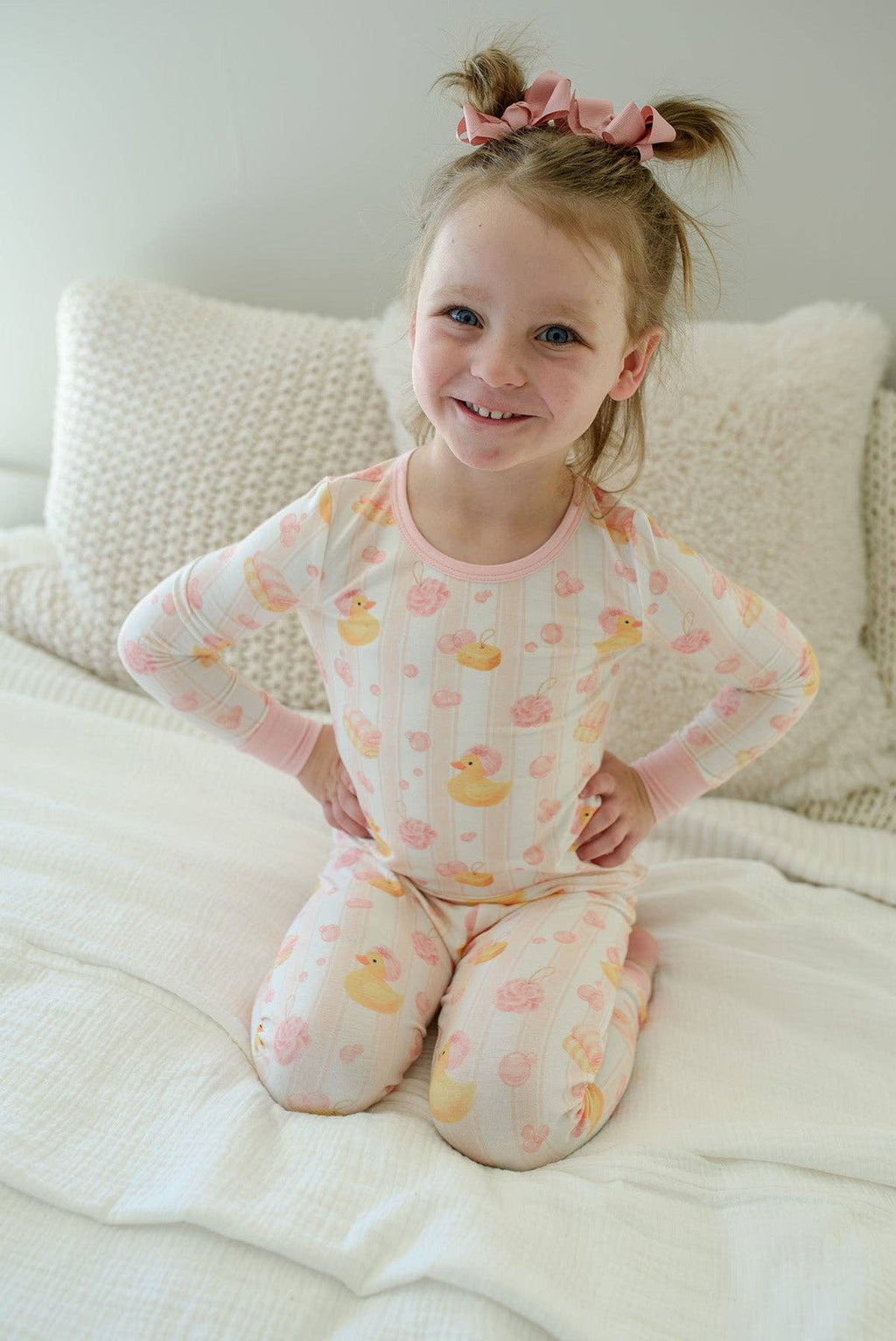 Two-Piece Bamboo Pajama Set | Bubble Duckies Pink