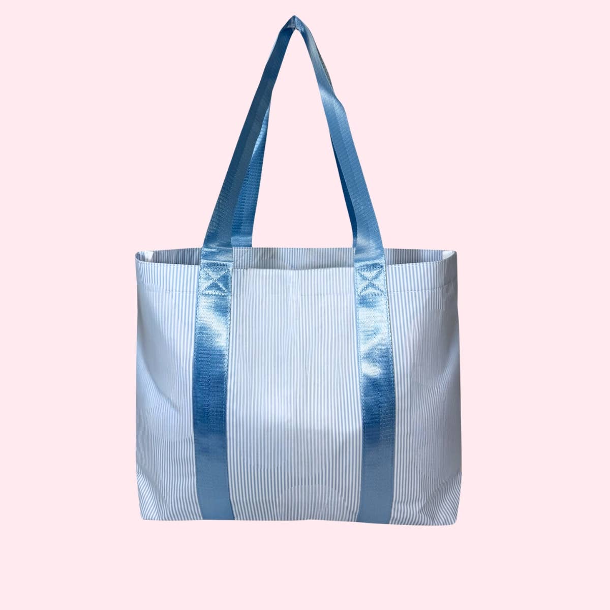 Wipeable Baby Blue Preppy Stripe Little Mama Tote