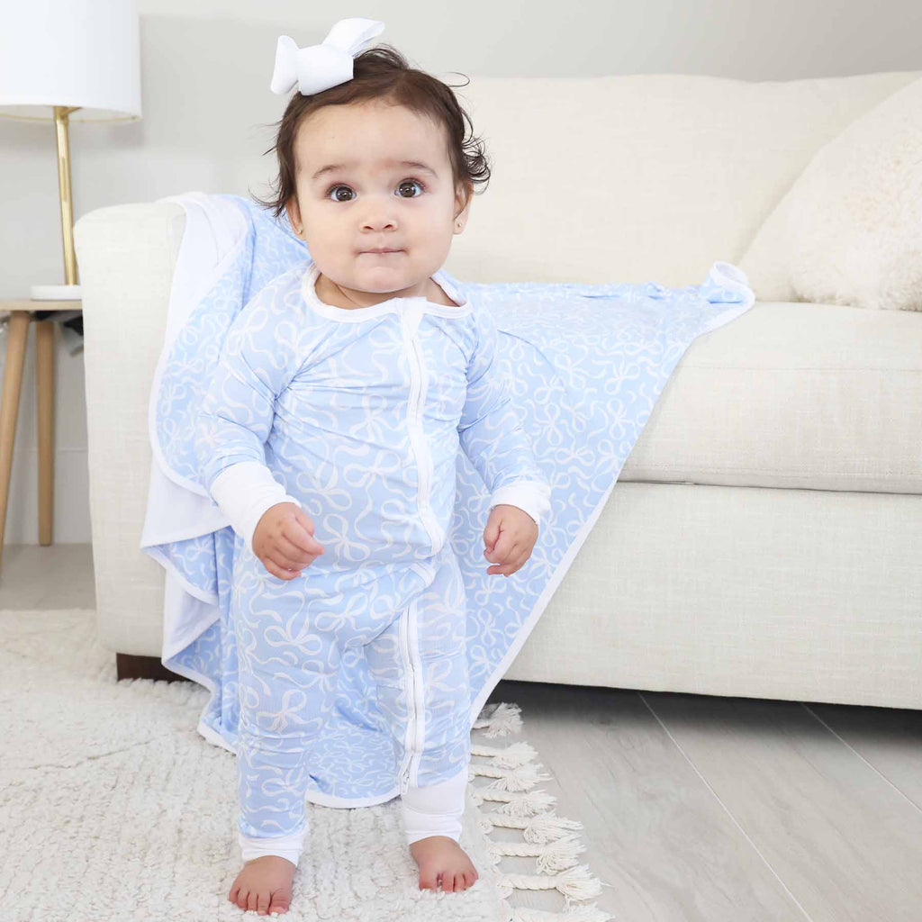 Blue-tiful Bows Convertible Zip Romper