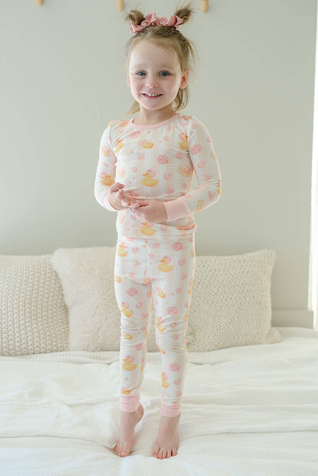 Two-Piece Bamboo Pajama Set | Bubble Duckies Pink
