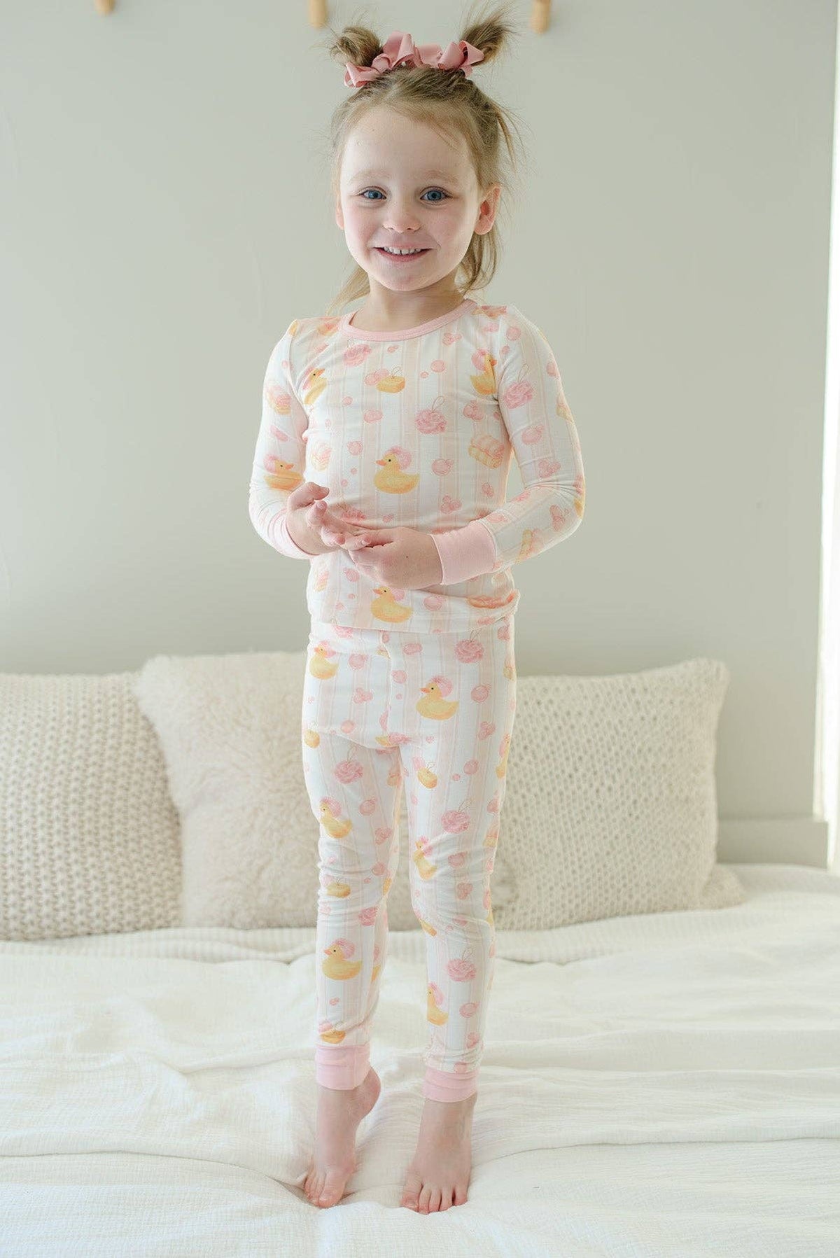 Two-Piece Bamboo Pajama Set | Bubble Duckies Pink