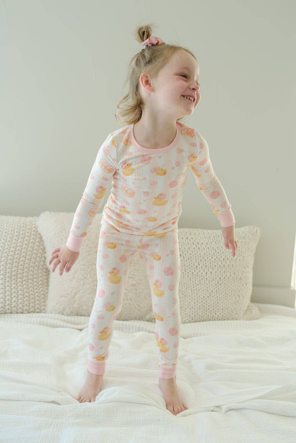 Two-Piece Bamboo Pajama Set | Bubble Duckies Pink