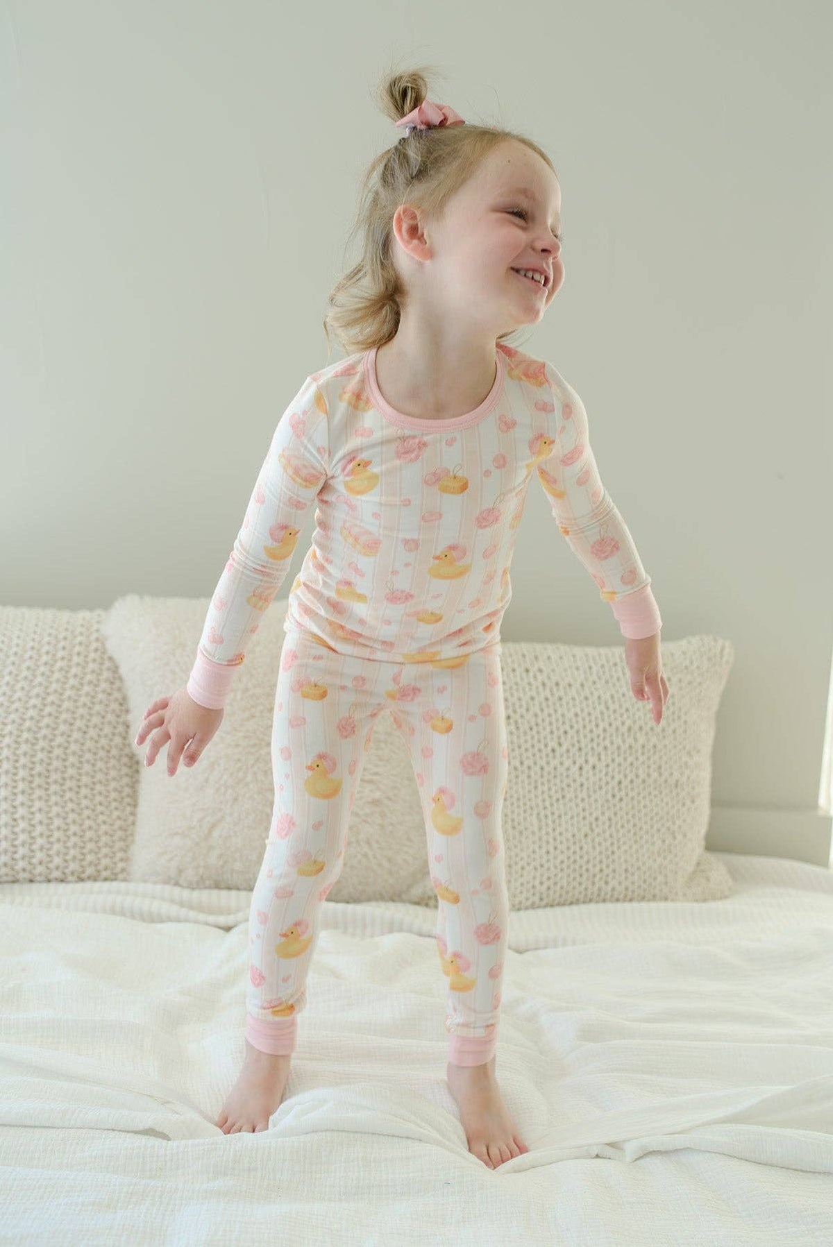Two-Piece Bamboo Pajama Set | Bubble Duckies Pink