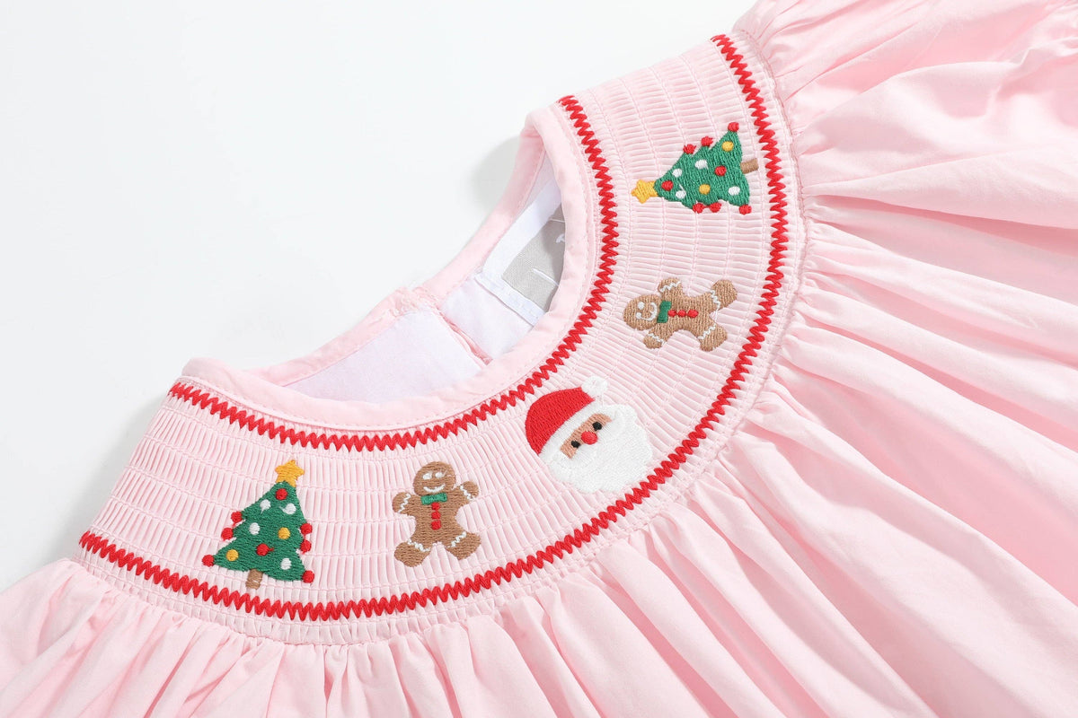 Pink Christmas Smocked Bishop Dress