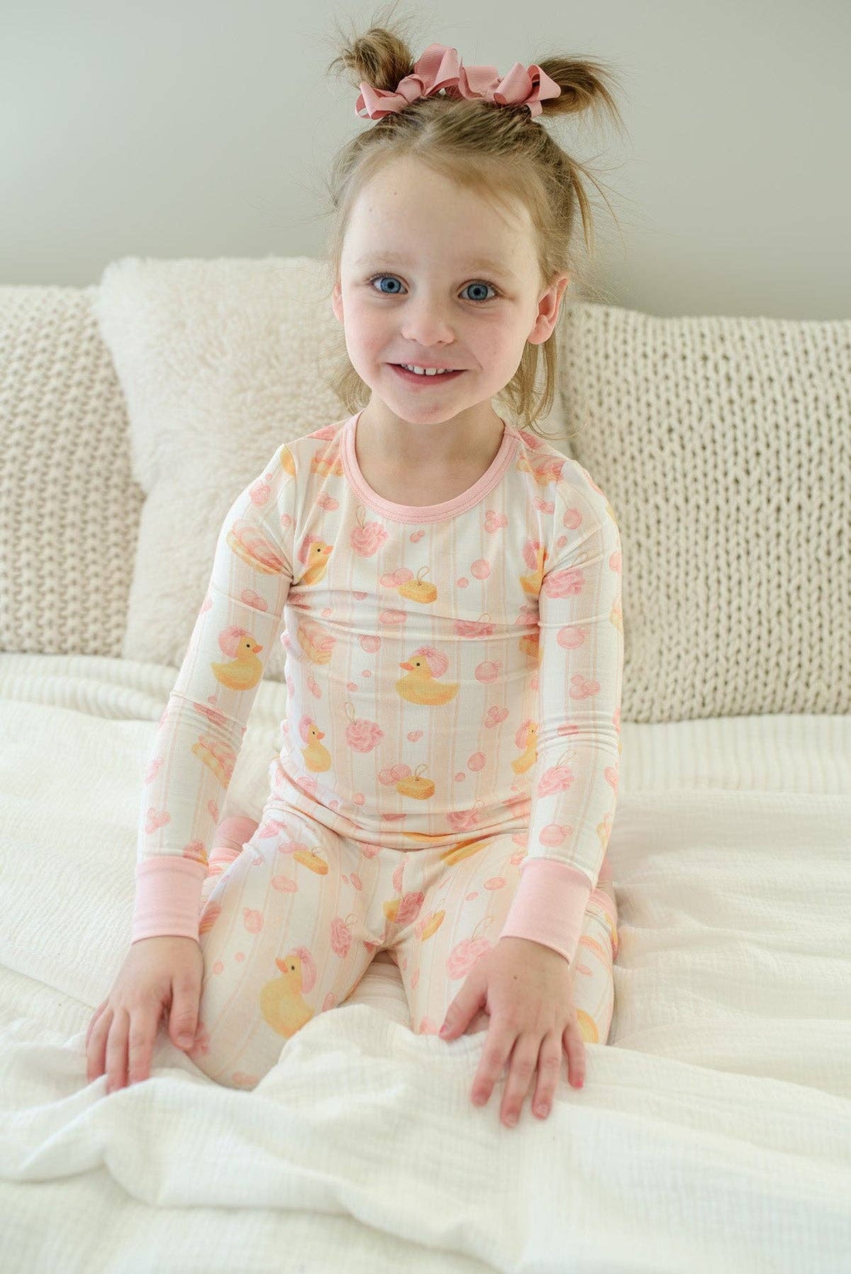 Two-Piece Bamboo Pajama Set | Bubble Duckies Pink
