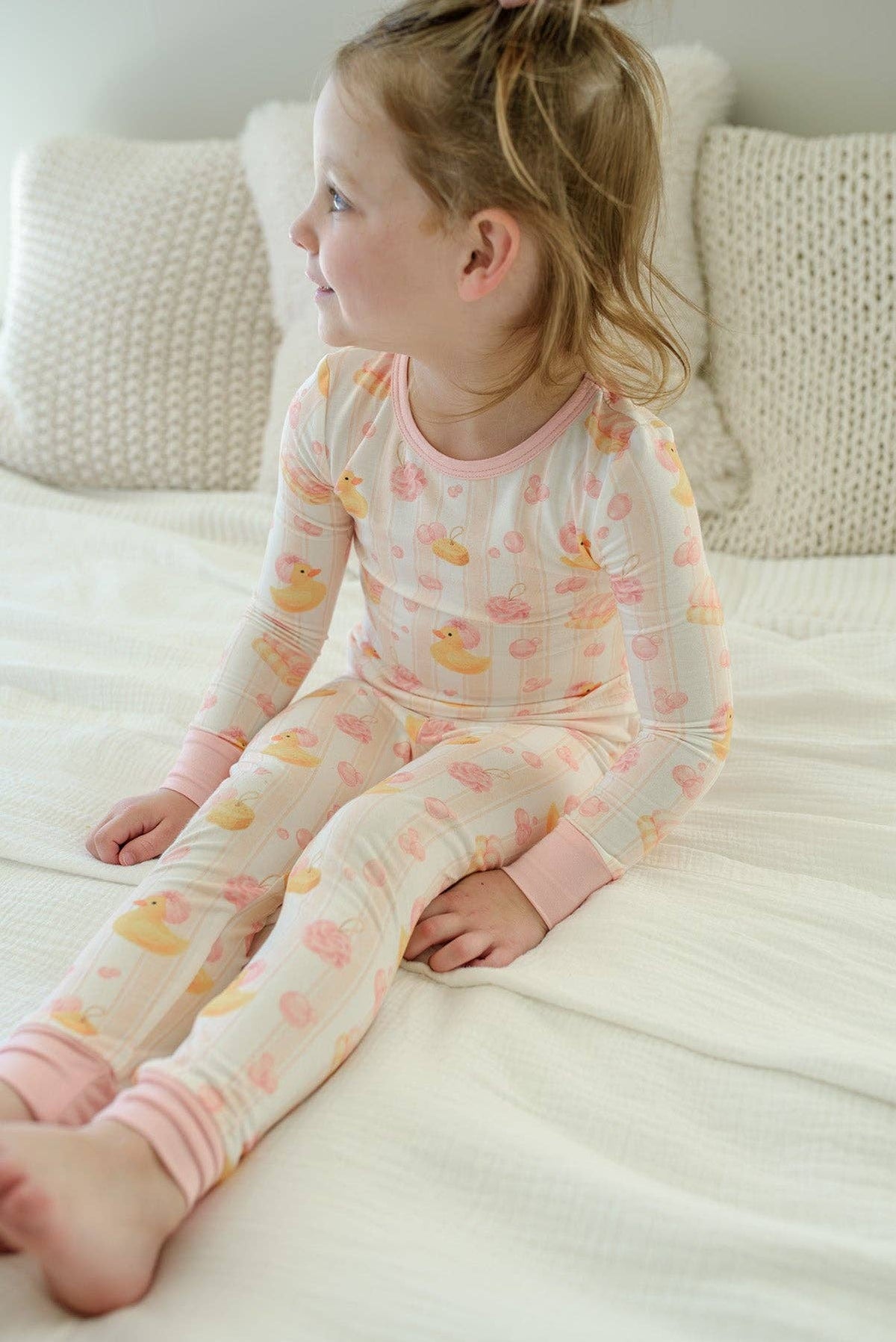 Two-Piece Bamboo Pajama Set | Bubble Duckies Pink
