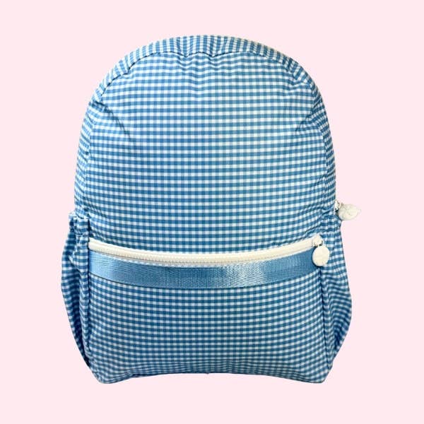 Wipeable Baby Blue Gingham Medium Backpack w/ Pockets