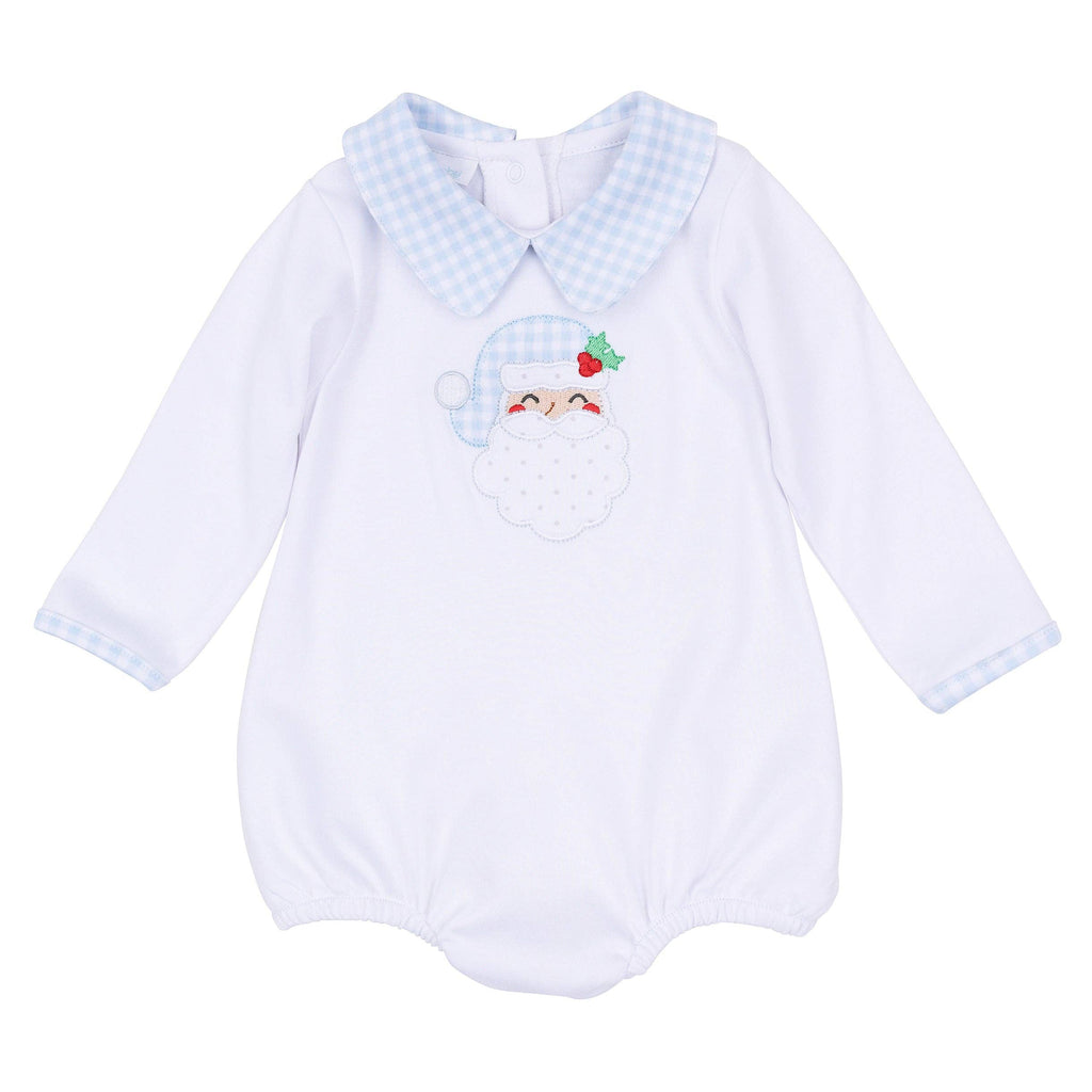 Sweet St Nick Applique Collared Bubble - Light Blue