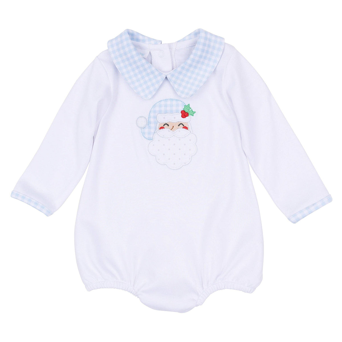 Sweet St Nick Applique Collared Bubble - Light Blue
