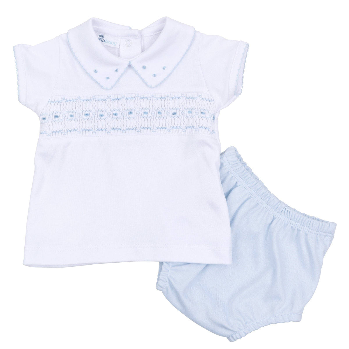 Landry Smocked Diaper Cover Set - Light Blue