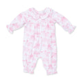 Golf Toile Pink - Smocked Long Sleeve Romper