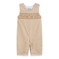Light Brown Pinstripe Pumpkin Smocked Overalls
