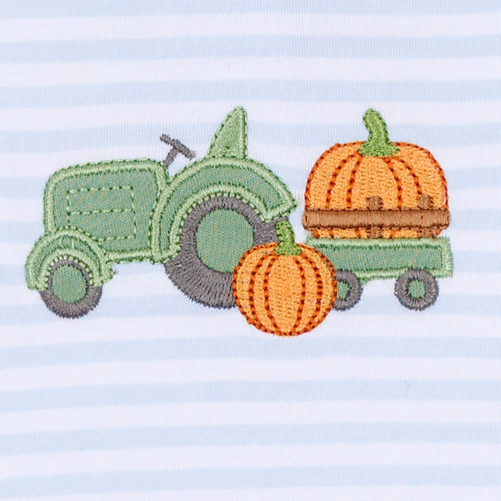 Pumpkin Tractor Applique Diaper Cover Set - Light Blue