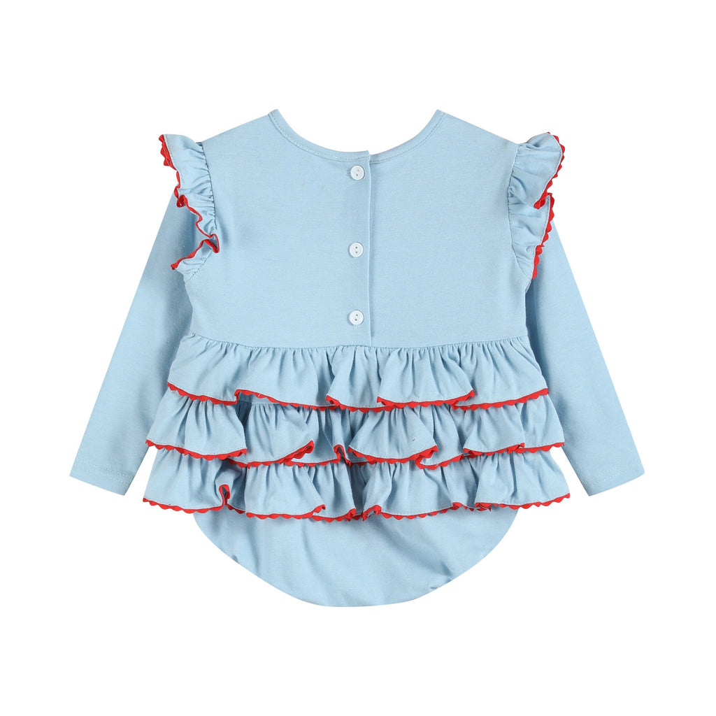 Light Blue Christmas Tree Smocked Knit Ruffle Romper