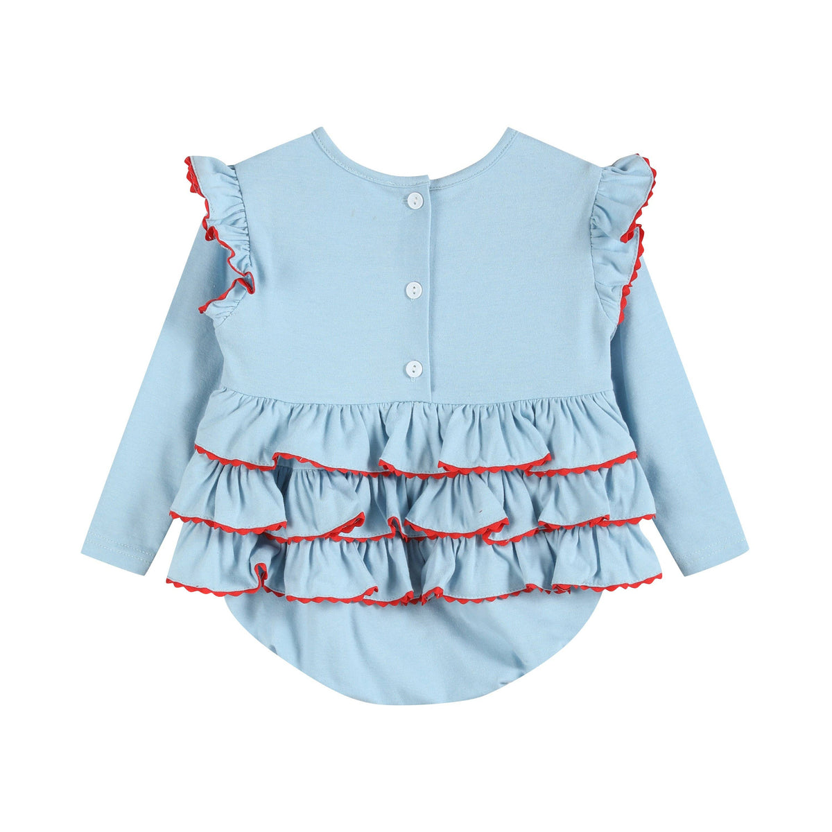 Light Blue Christmas Tree Smocked Knit Ruffle Romper