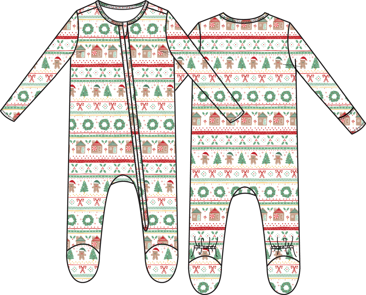 Gingerbread Fair Isle Uni - 2 Way Zipper Footie