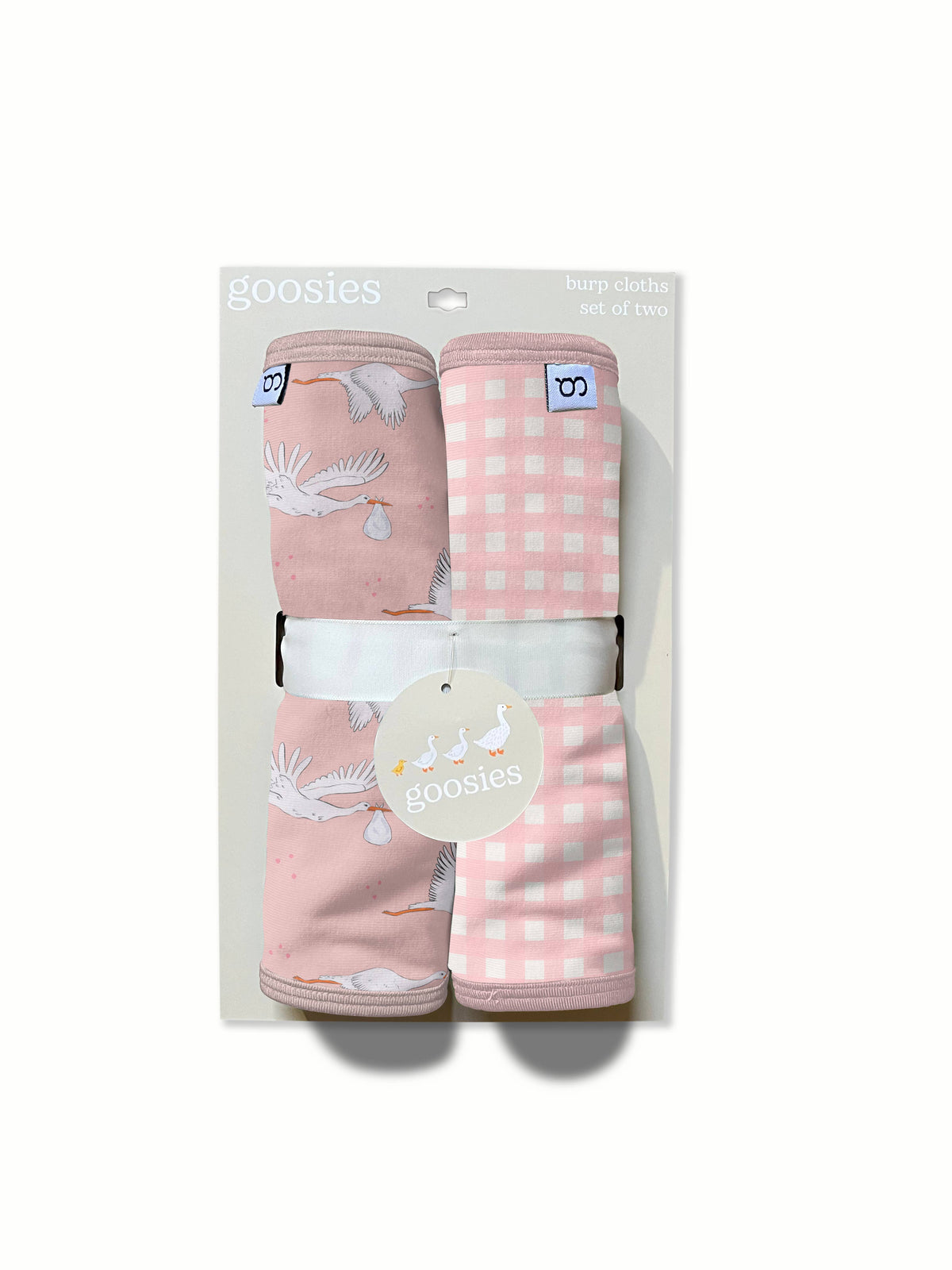 Pink Storks/Gingham Burp Cloth Set