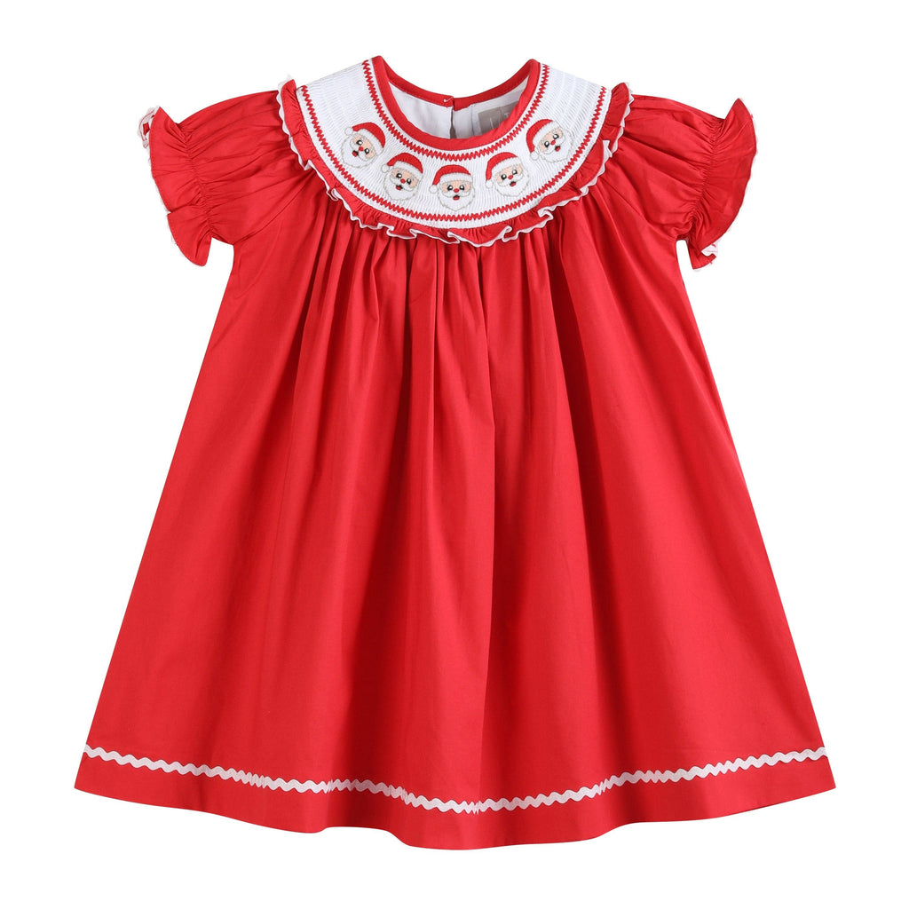 Red Santa Smocked Ruffle Bishop Dress