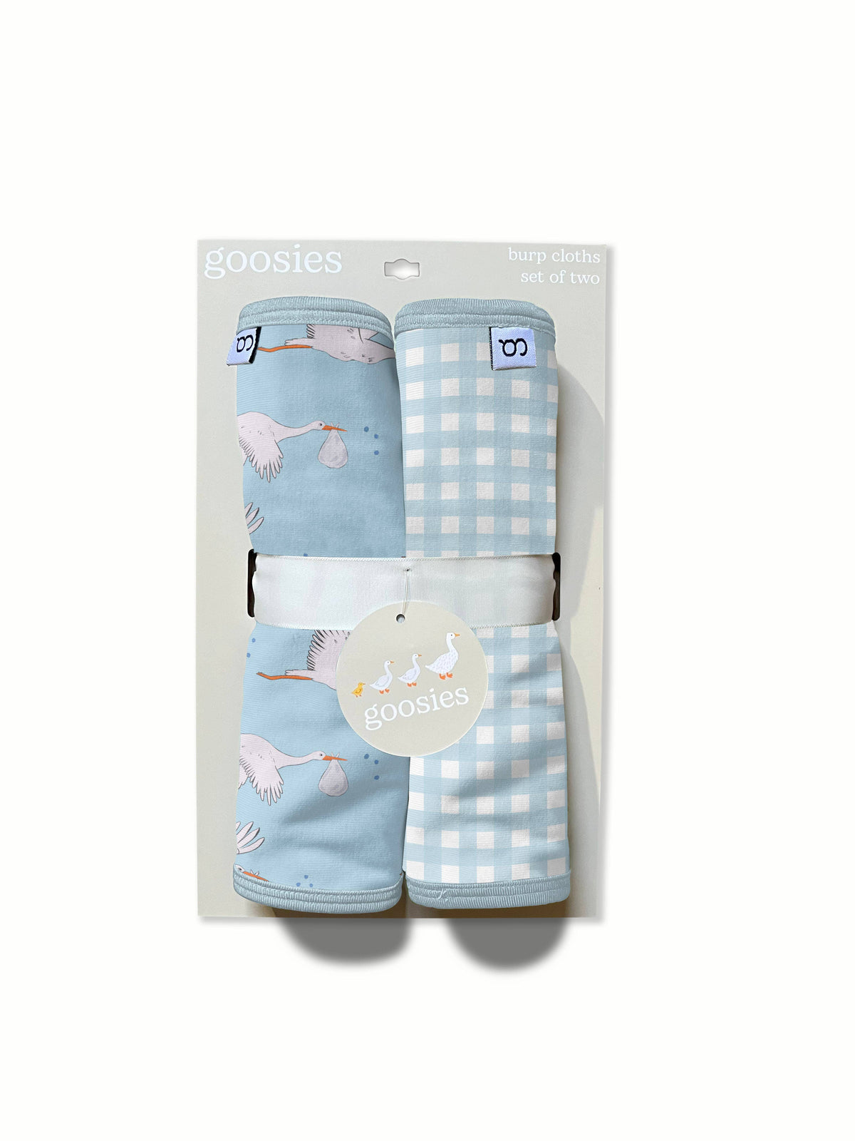 Blue Storks/Gingham Burp Cloth Set 