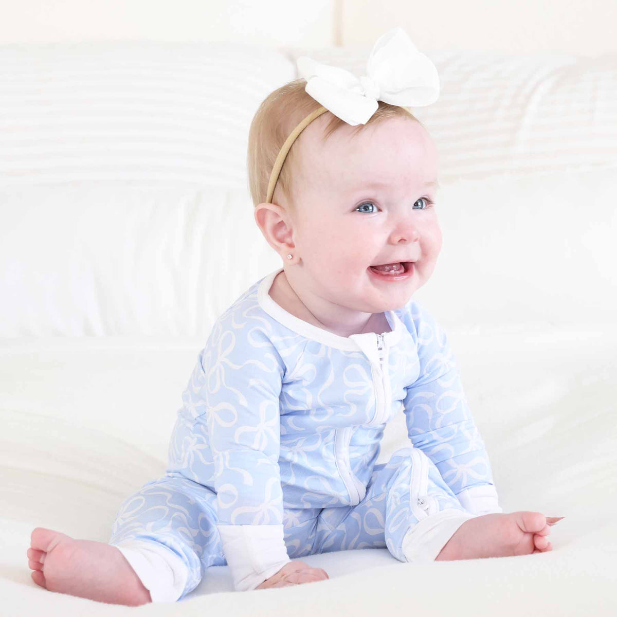 Blue-tiful Bows Convertible Zip Romper