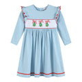 Light Blue Christmas Tree Smocked Knit Dress