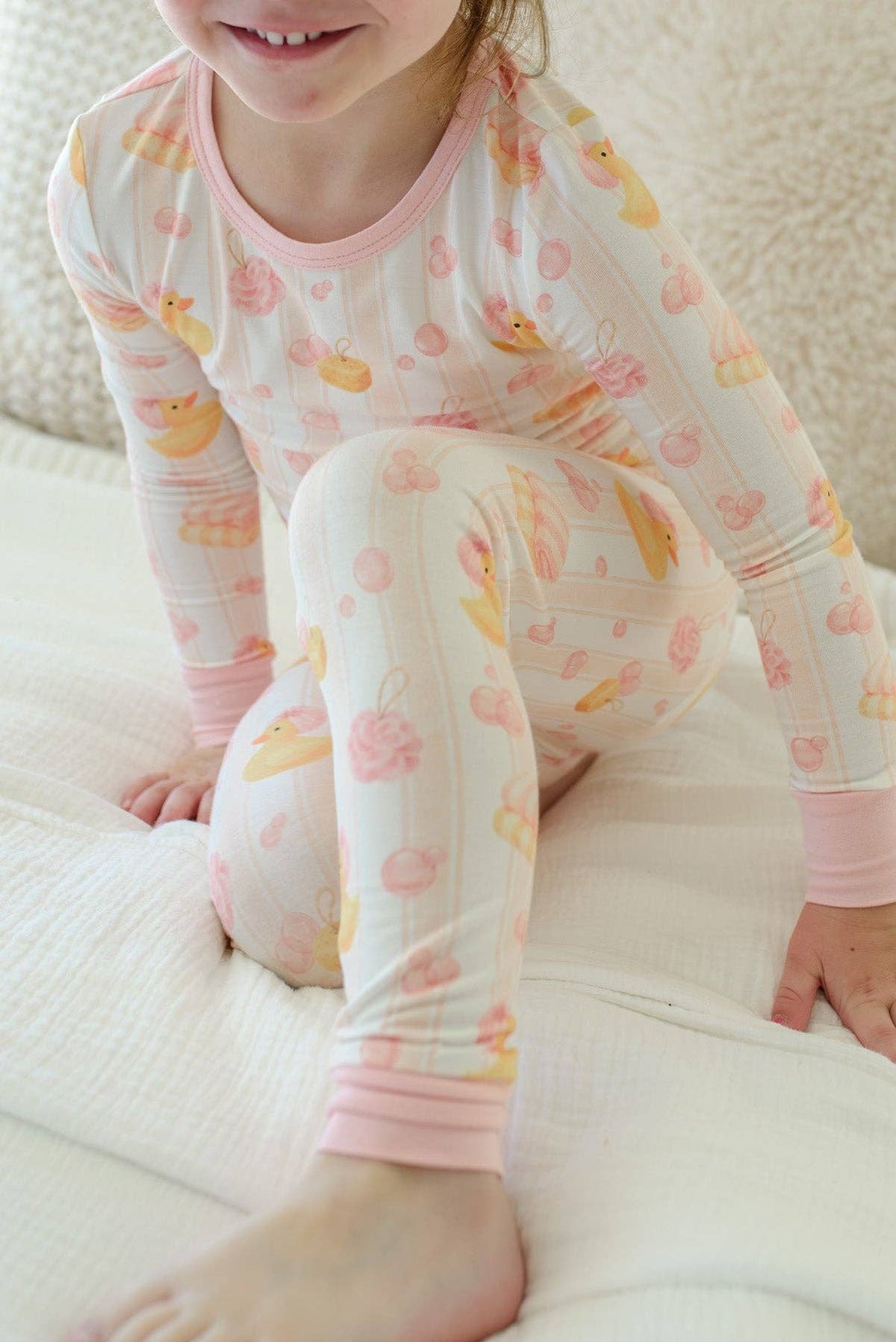 Two-Piece Bamboo Pajama Set | Bubble Duckies Pink