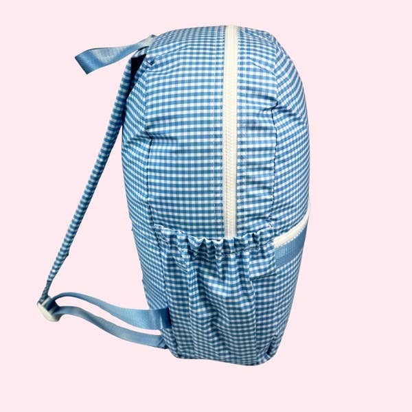 Wipeable Baby Blue Gingham Medium Backpack w/ Pockets
