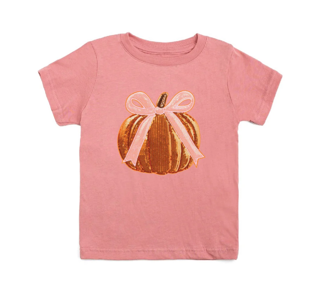 Coquette Pumpkin Sequin Patch Short Sleeve T-Shirt
