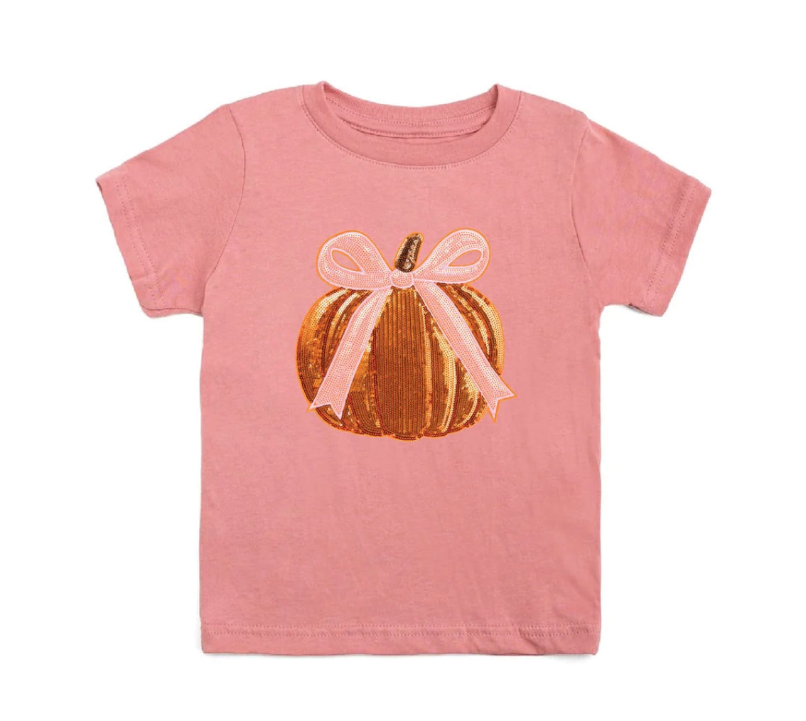 Coquette Pumpkin Sequin Patch Short Sleeve T-Shirt