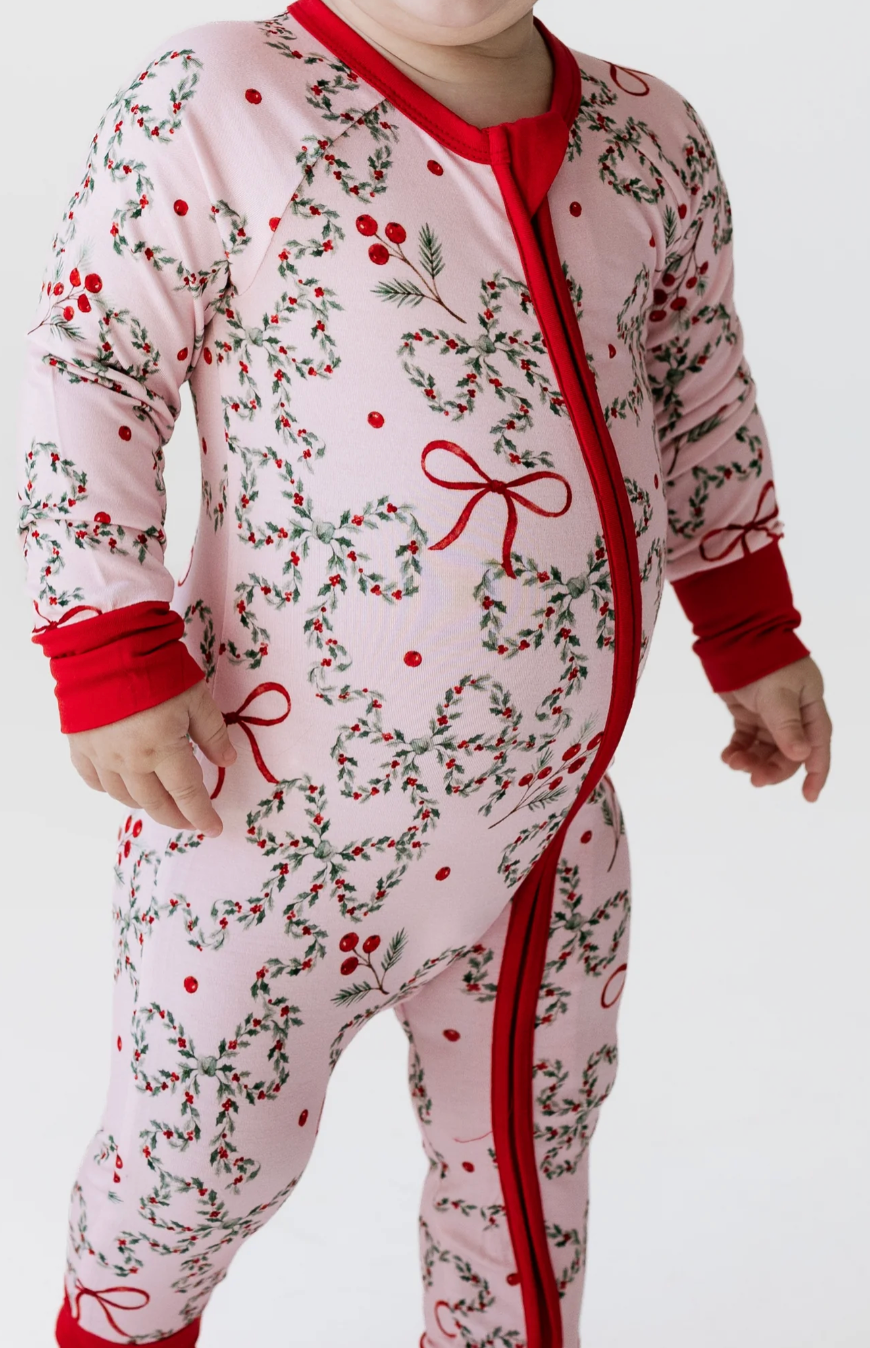 Mistletoe Bows Zipper Romper