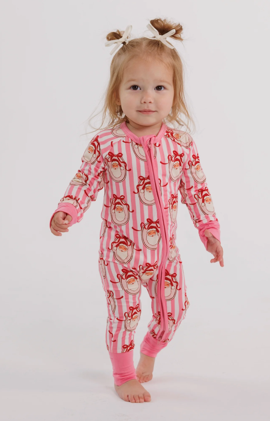 Pink Santa Claus Lane Zipper Romper
