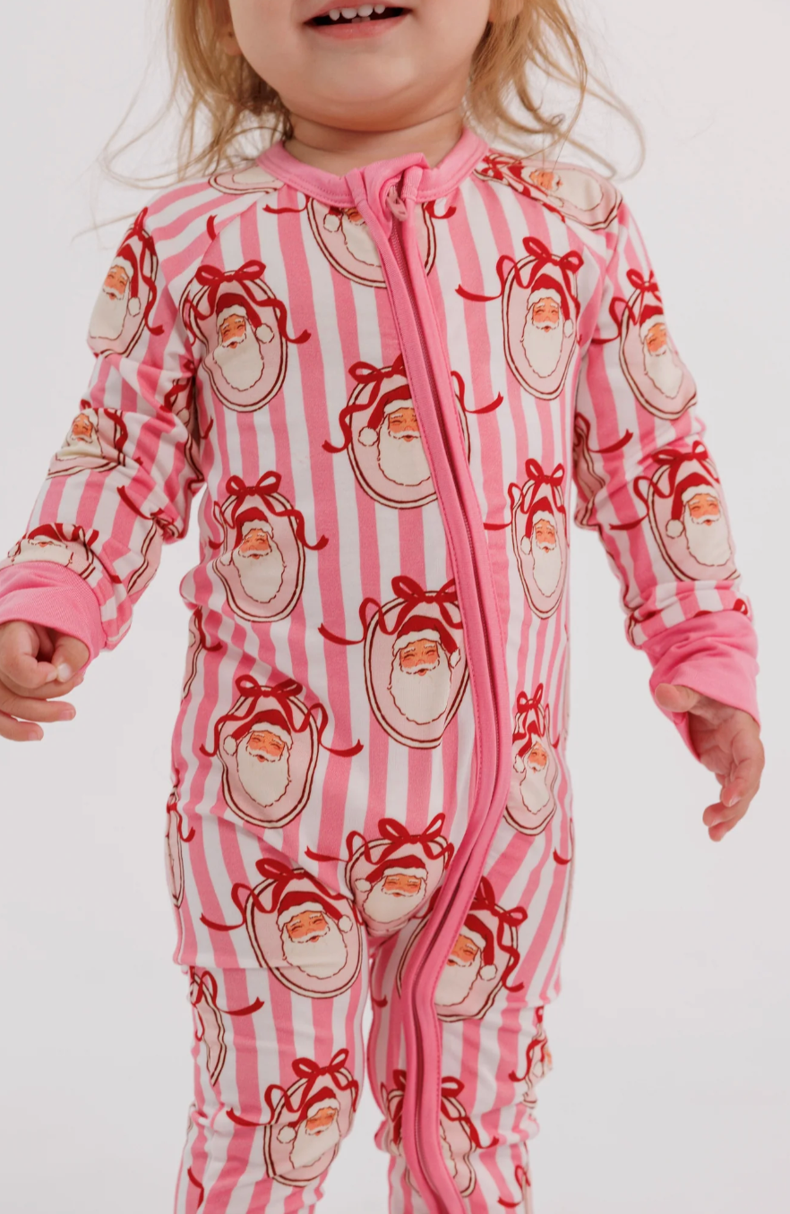 Pink Santa Claus Lane Zipper Romper