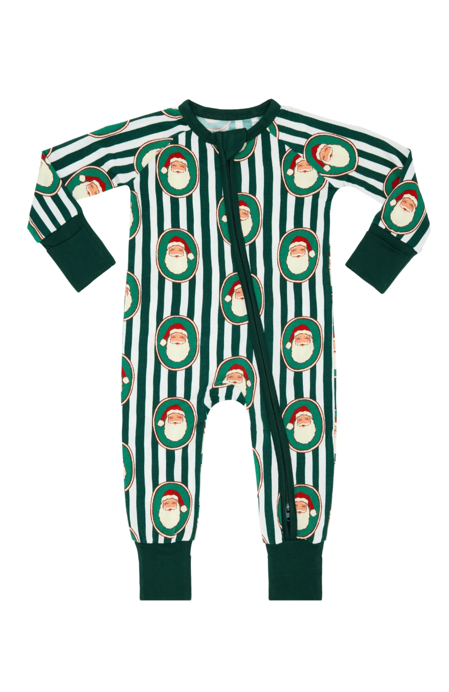 Green Santa Claus Lane Zipper Romper
