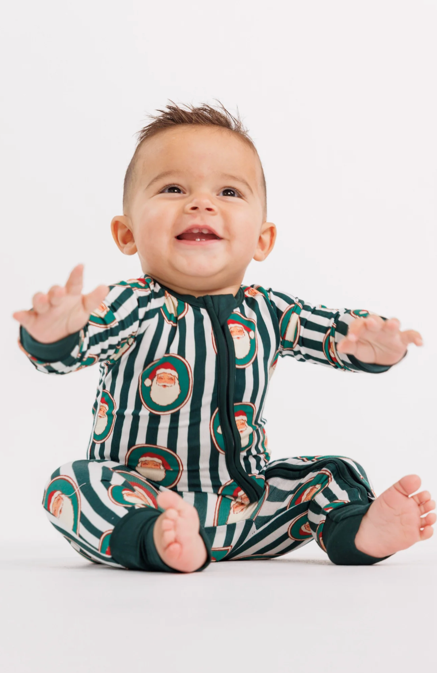 Green Santa Claus Lane Zipper Romper
