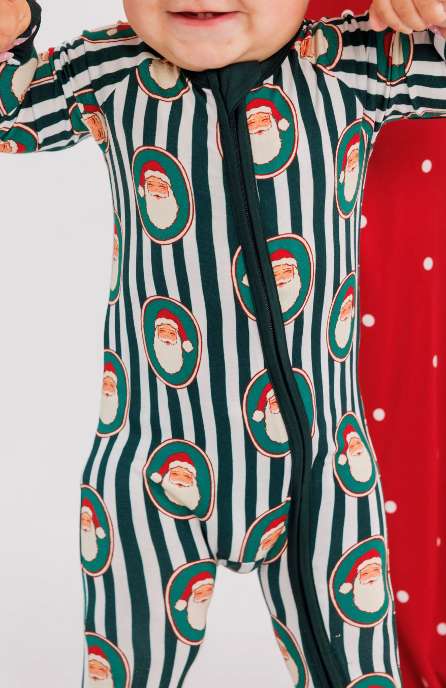 Green Santa Claus Lane Zipper Romper
