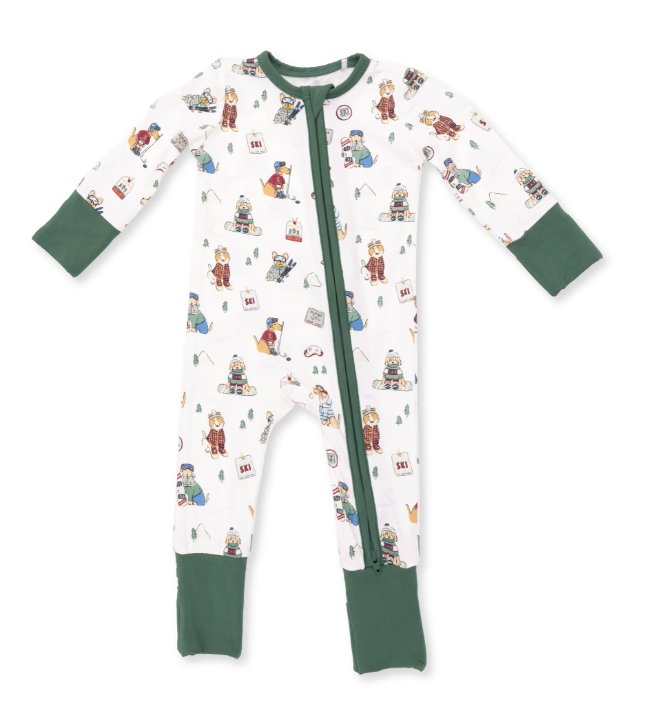 Winter Sports Dog Green Romper