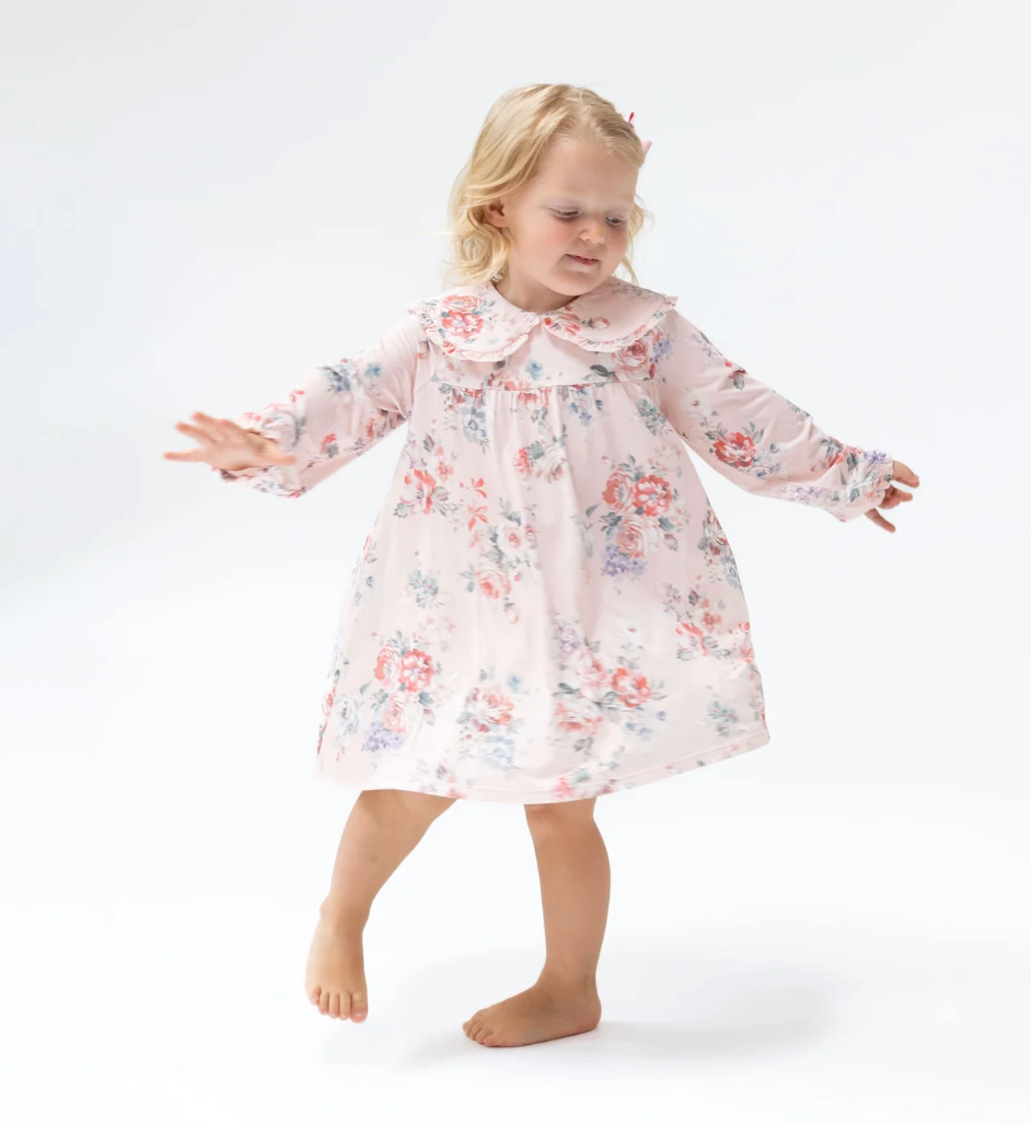 Painterly Rose Bouquets- Dress with Collar and Bloomer