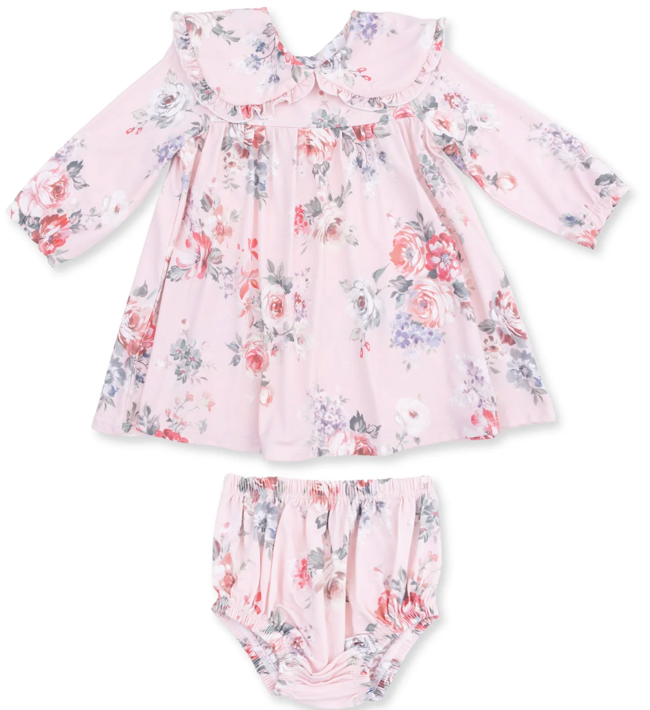 Painterly Rose Bouquets- Dress with Collar and Bloomer