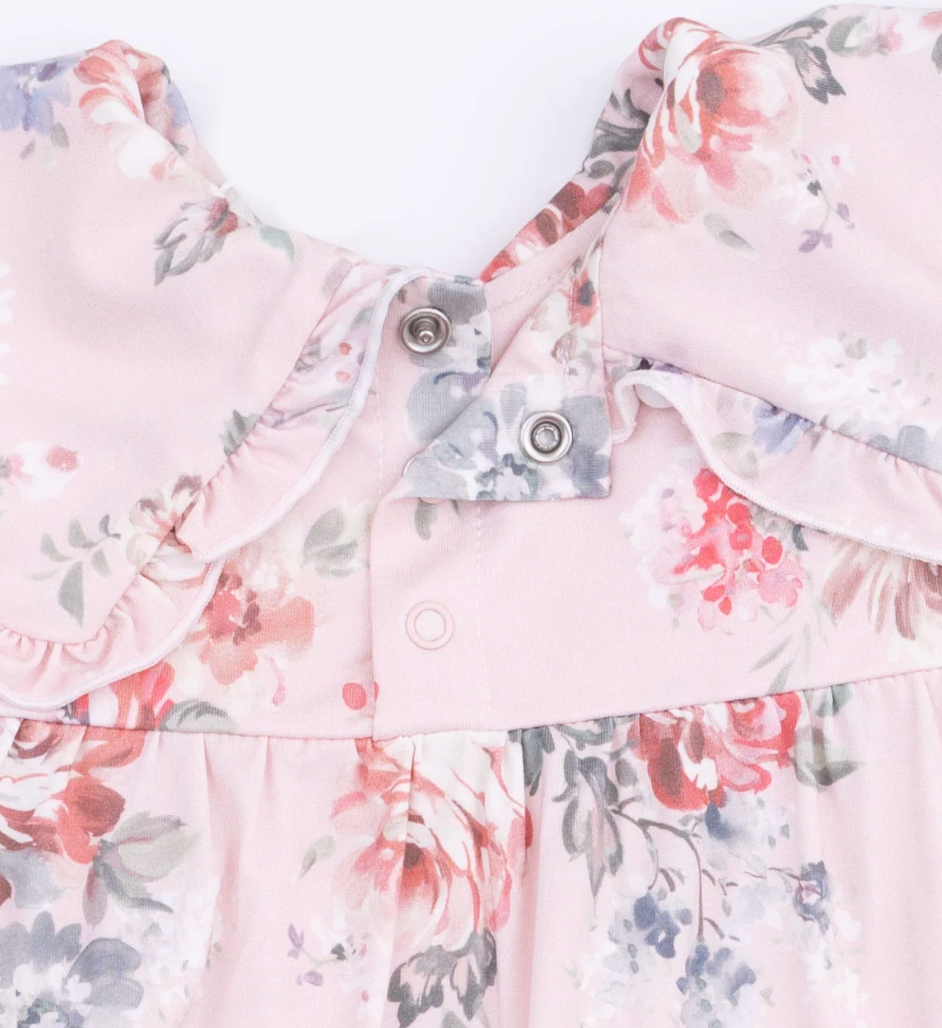 Painterly Rose Bouquets- Dress with Collar and Bloomer