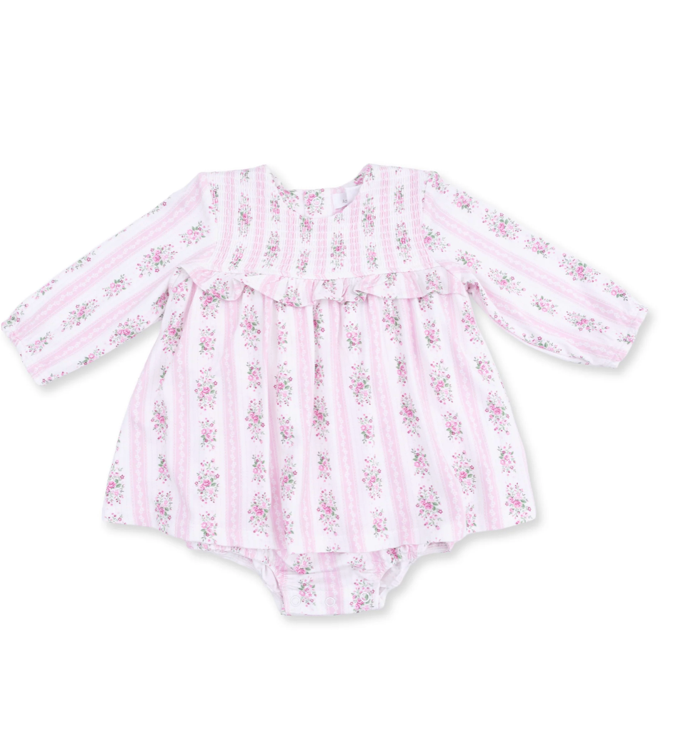 Bella Rose Stripe Smocked Bubble with Skirt