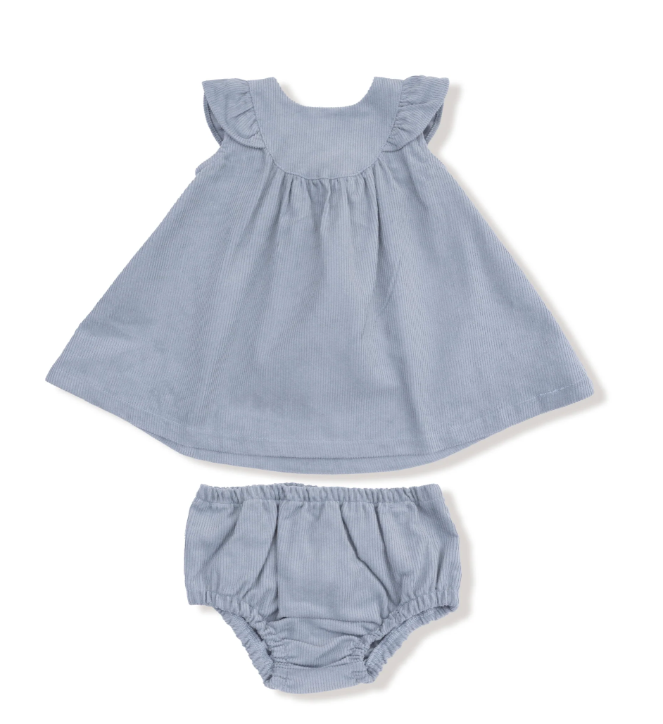 Corduroy Ruffle Dress with Bloomer- Quarry