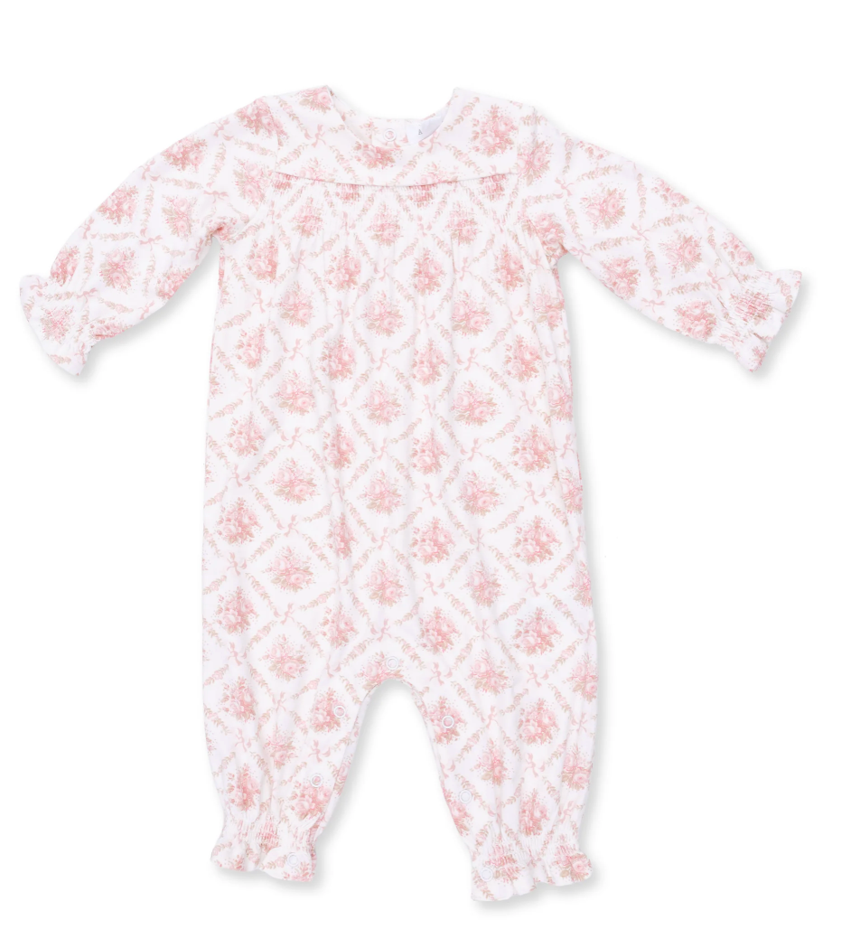 Rose Bow Lattice Smocked Romper