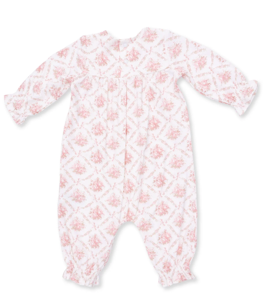 Rose Bow Lattice Smocked Romper