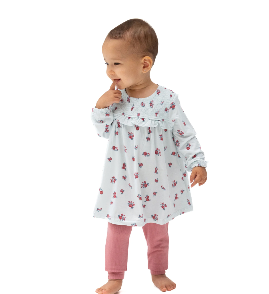 Alyssa Floral Smocked Dress and leggings