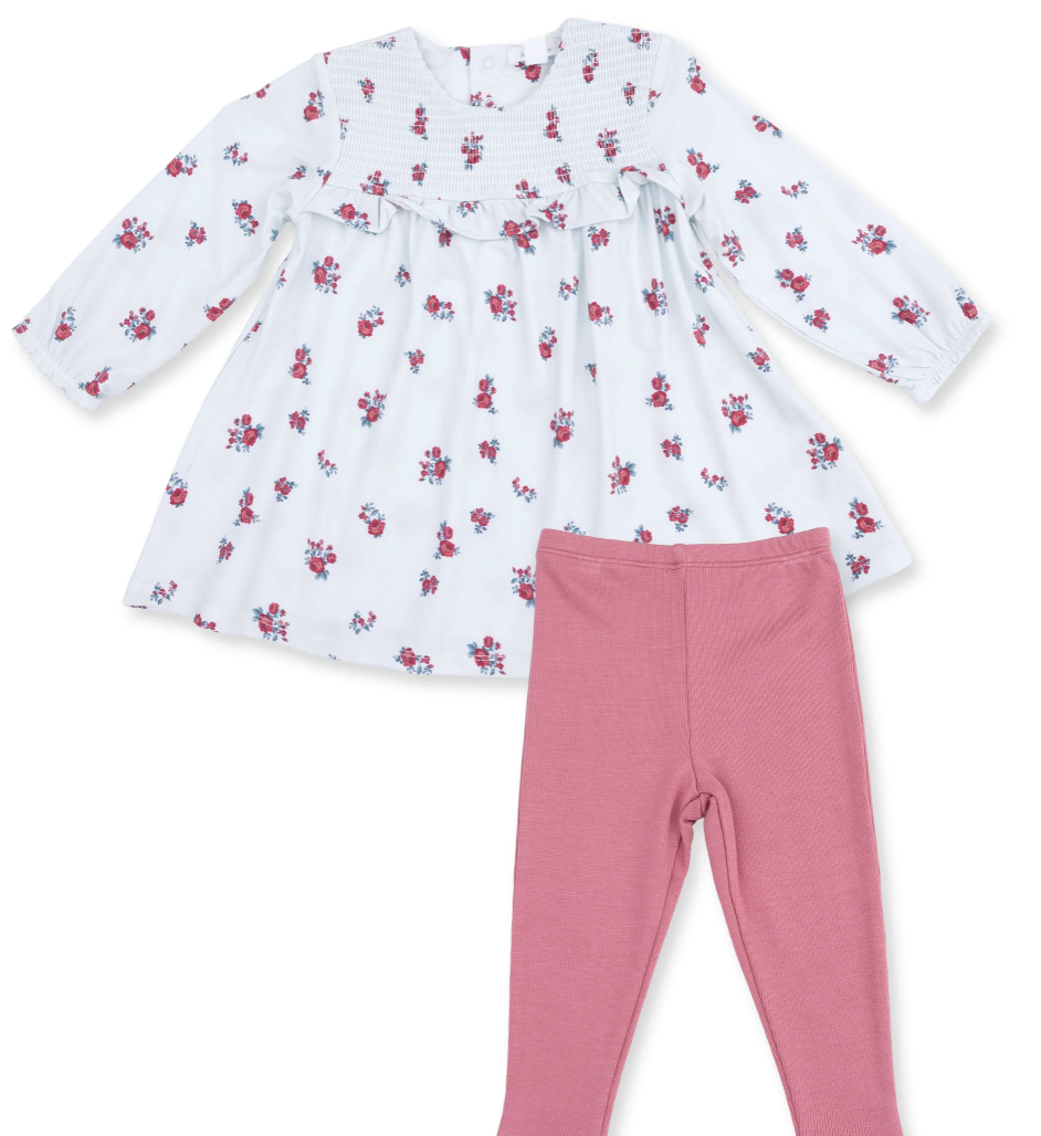Alyssa Floral Smocked Dress and leggings