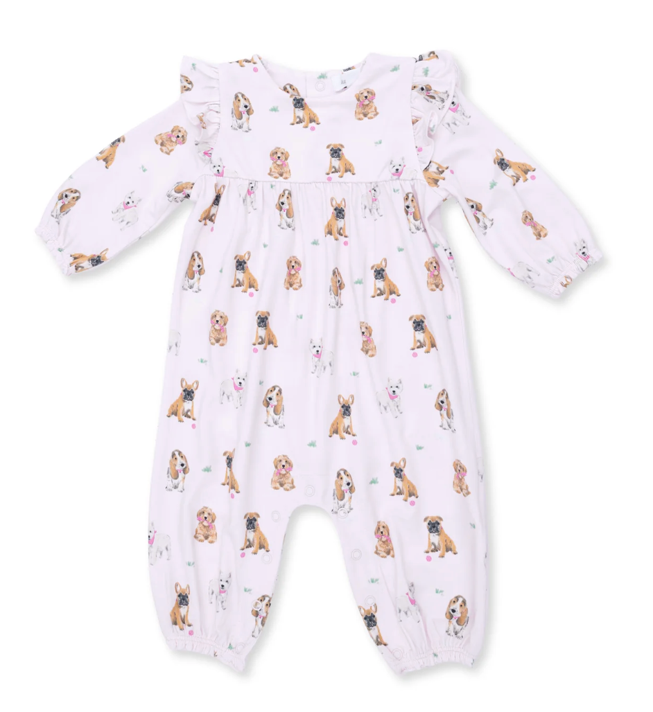 Bestie Dogs Pink- Ruffle Sleeve Snap Romper