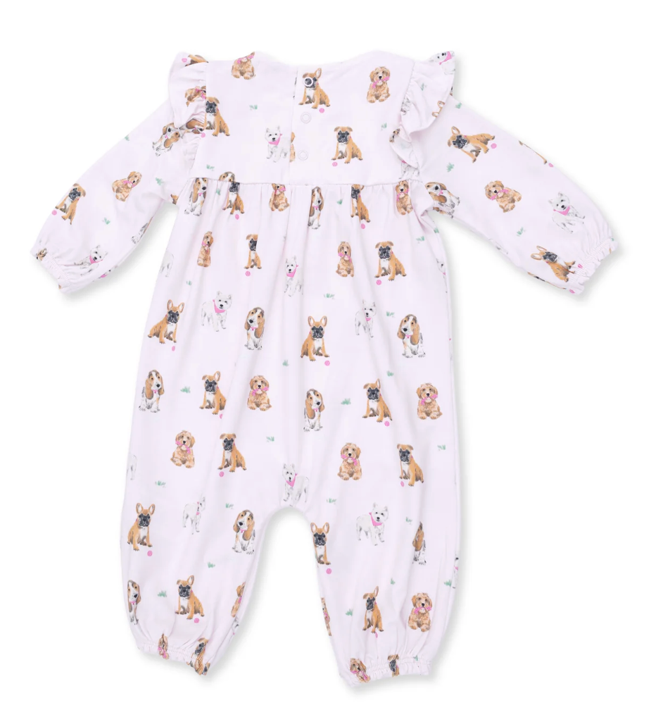 Bestie Dogs Pink- Ruffle Sleeve Snap Romper