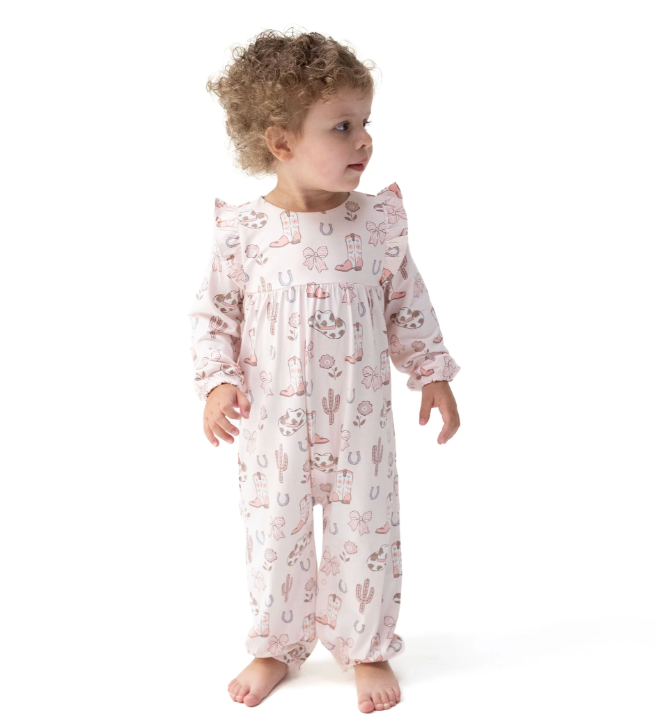 Cowgirl Boots and Bows- Ruffle Romper